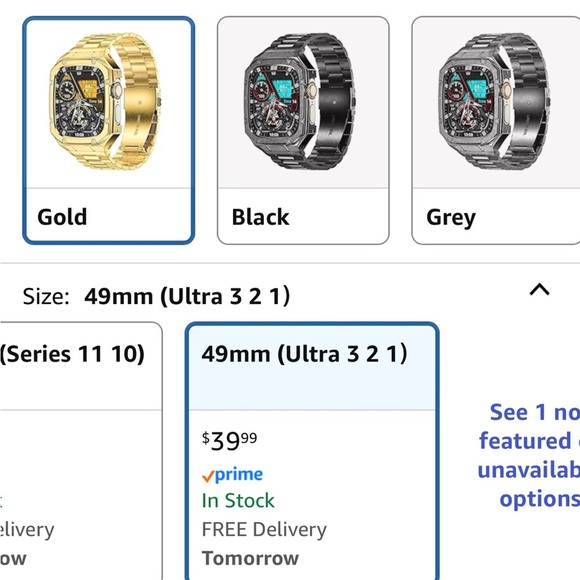 BAITEYOU Apple Watch Ultra 3 2 1 Band Mens Gold Smartwatch - Picture 2 of 5